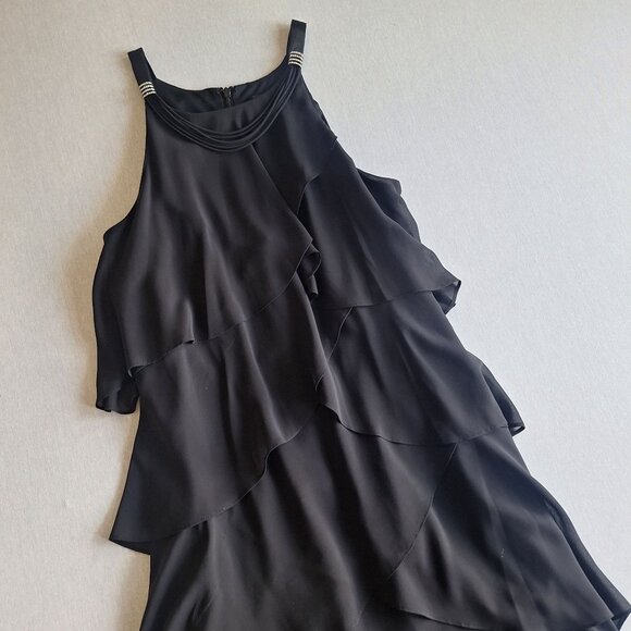 💙 SL Fashion Tiered Midi Lined Dress Size 12 Formal Preppy Festive Retro Style - Picture 3 of 8
